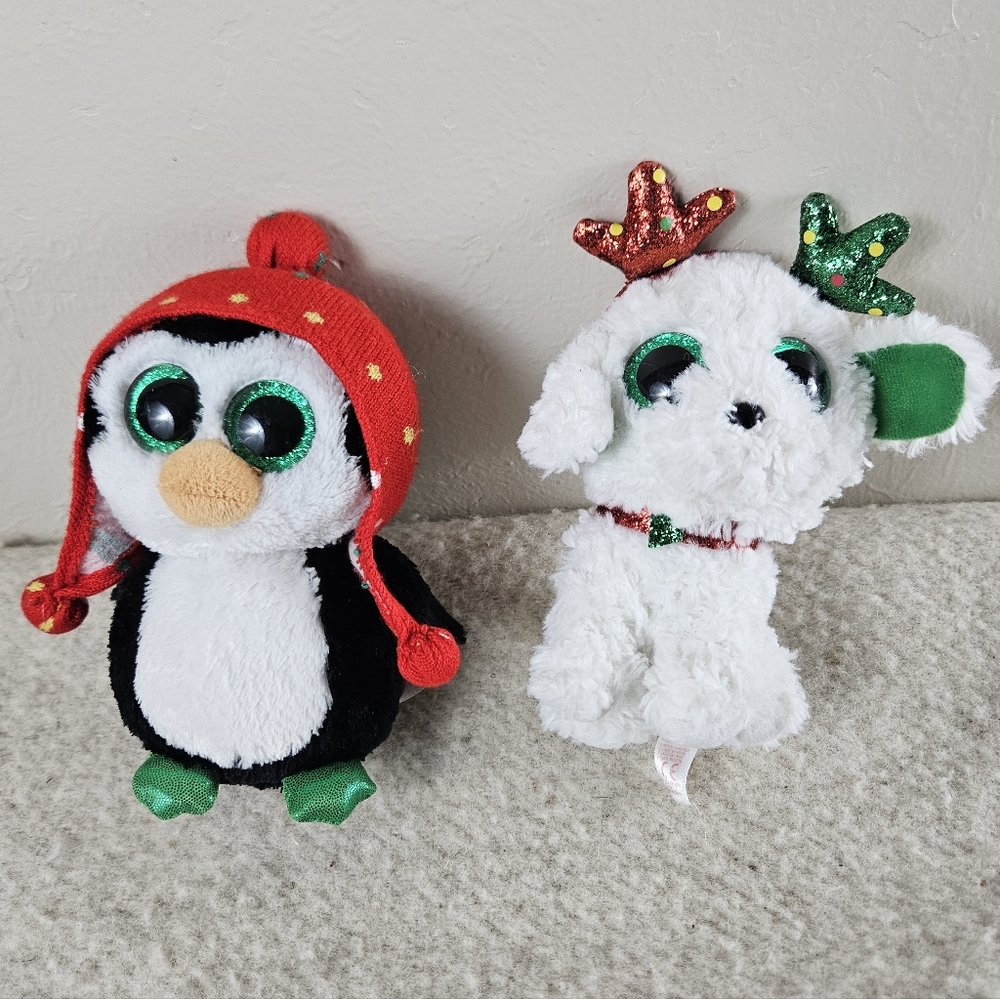 TY Beanie Boos SUGAR The White Dog FREEZE The PENGUIN Set of 2 No Tags 6"
